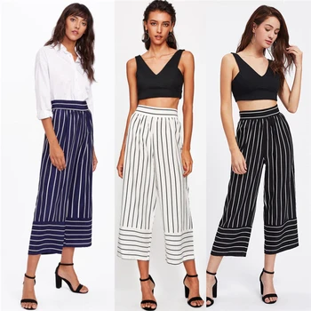 

women striped Wide Leg Women Pants Striped Leggings High Waist Trousers summer fashion striped loose pant women