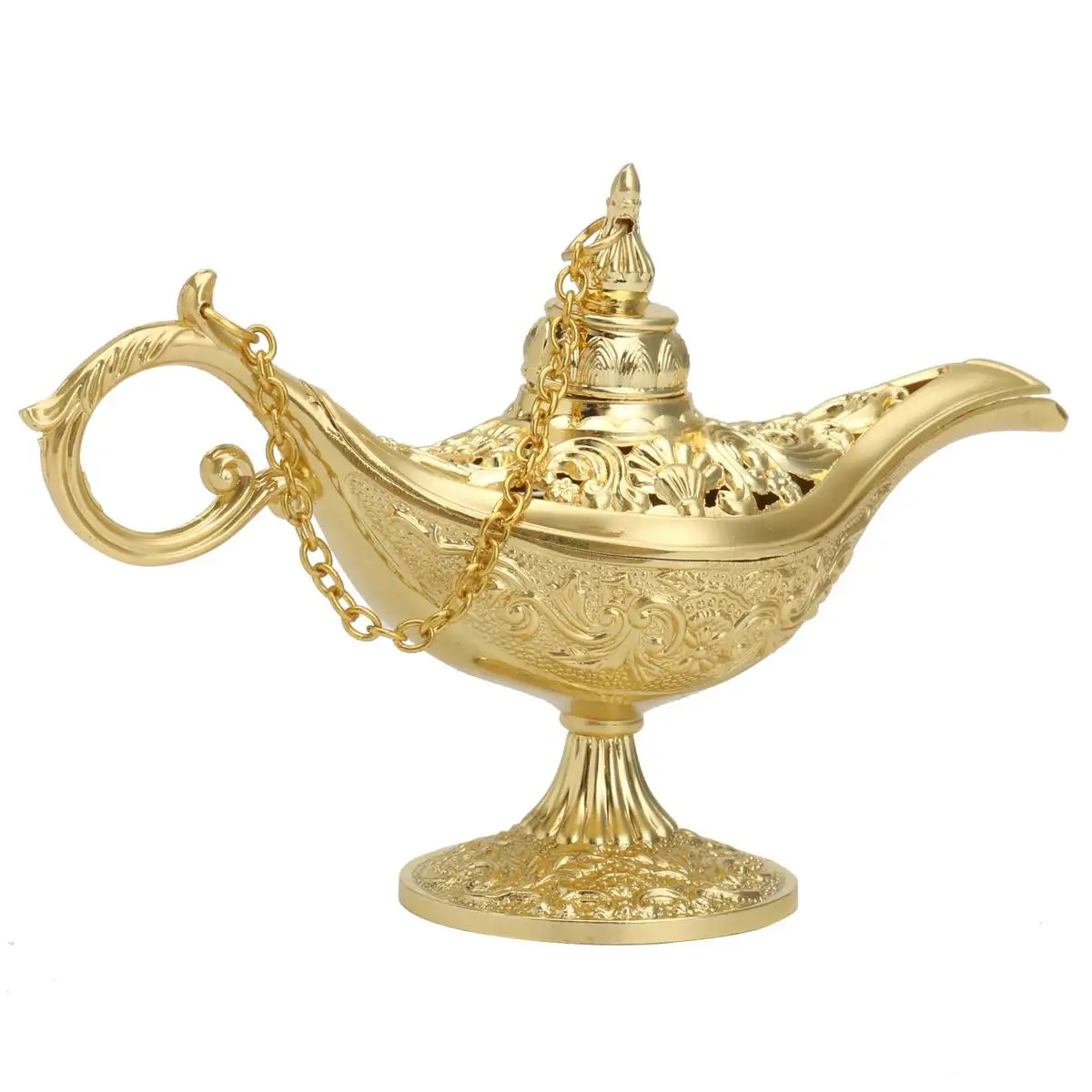 

12.8x8.2cm Collectable Classic Carved Rare Legend Aladdin Lamp Magic Light Lamp Metal Gold Zincalloy Home Decor Craft Gift New