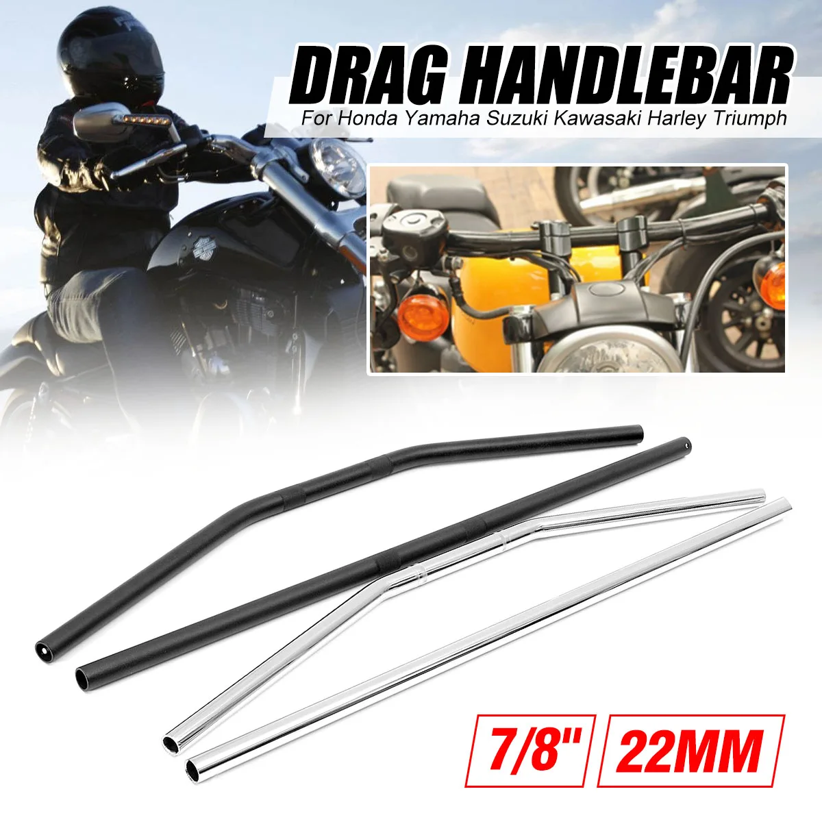 

1pc New Motorcycle Handlebar 22mm 7/8inch Motorbikes handlebar Drag Straight / Curve Bar For Honda/Yamaha/Suzuki/Kawasaki/Harley