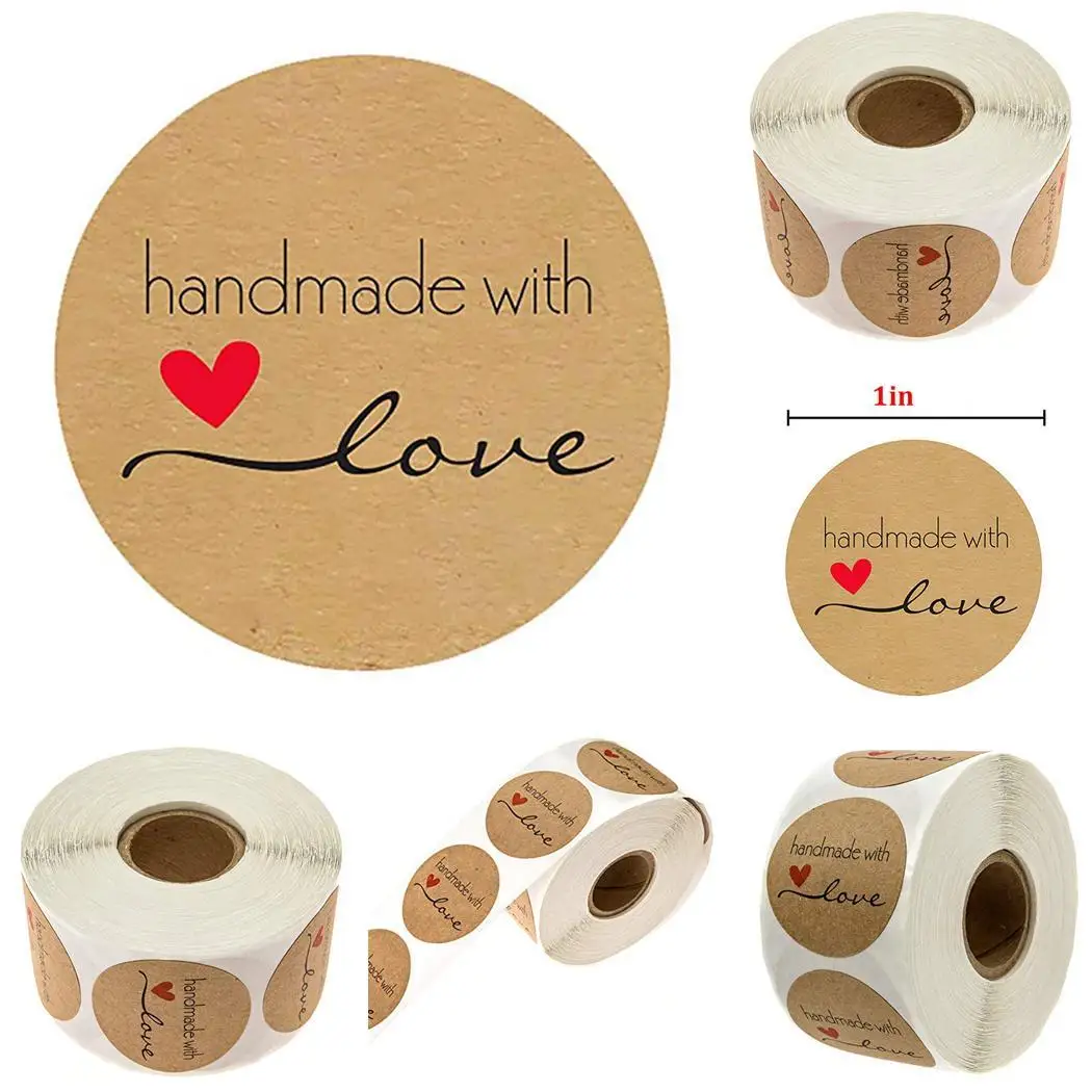 

500 pcs/roll Sticker Round Handmade with Love Stickers DIY Cake Letters Baking 2.5cm/1.0inch Cookies Gift Box Label Sticker 60g