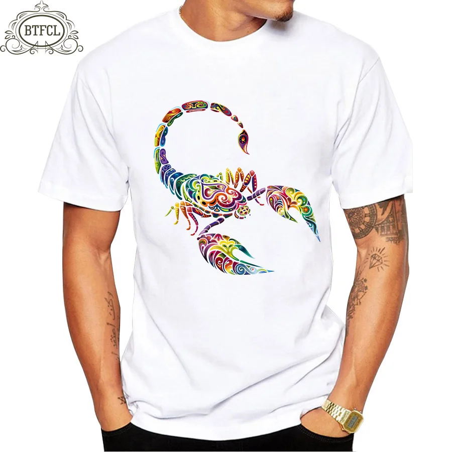 

BTFCL Men's T-Shirt White Crew Neck Short Sleeve Scorpion Print Tee Men Tshirt Harajuku Streetwear Boyfriend Gift
