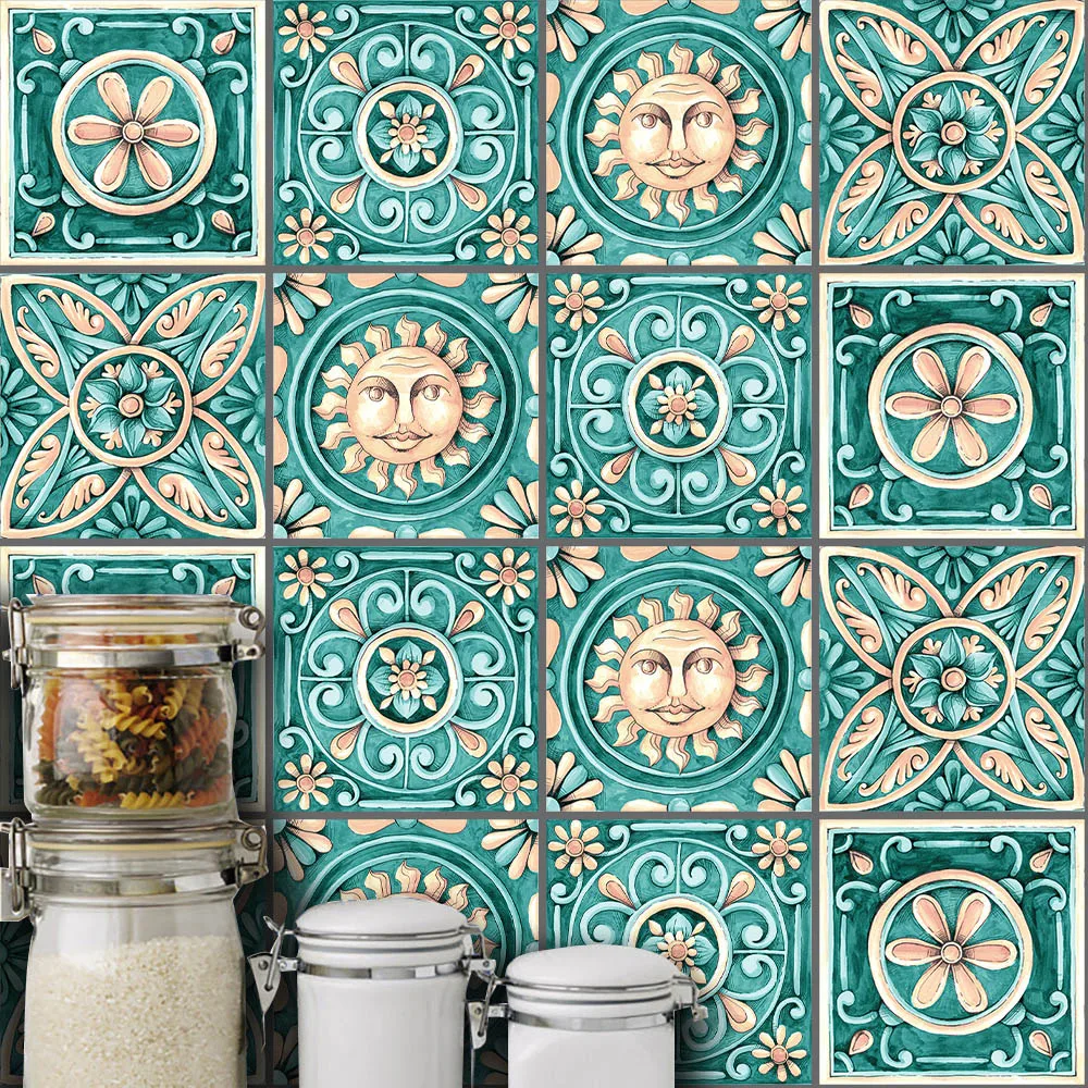 

10 Pcs/Set Self Adhesive Tile Stickers Decals Mediterranean style Wall Sticker Kitchen Bathroom Home Removable Wall Sticker