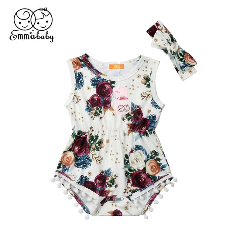 Летнее боди Emmababy для новорожденных девочек одежда Цветочный комбинезон