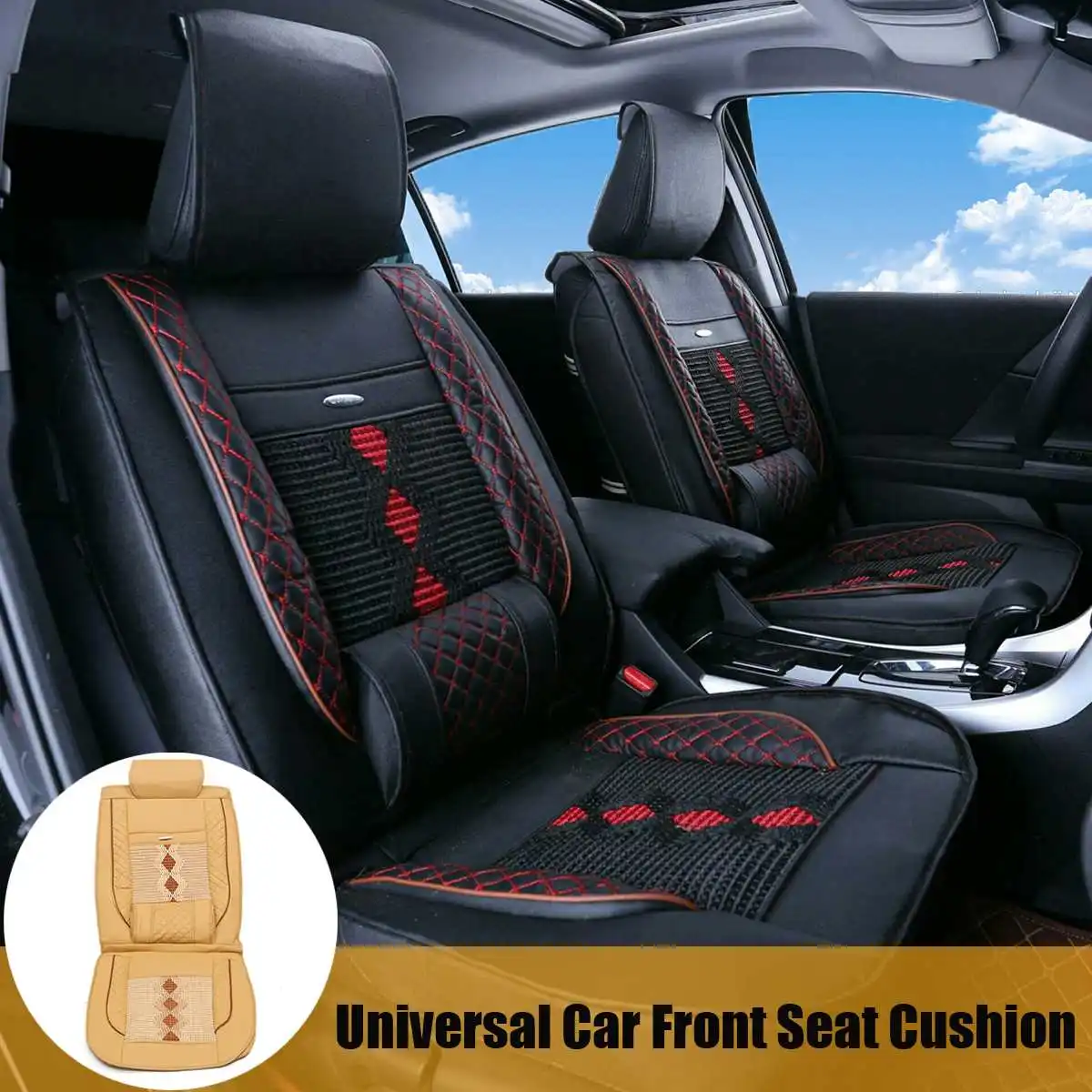 

1Pc PU Leather Car Front Seat Cover Cushion w/ Ice Silk Black/Beige Universal Replacement for Car Seat Covers Accessories