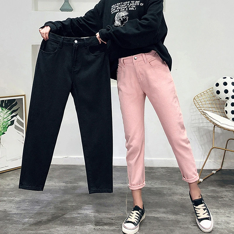 

Pink Black Denim Mom Jeans 2019 Casual Jeans Woman High Waist Boyfriend Jeans Ladies Plus Size Pants Trousers Jeans Femme