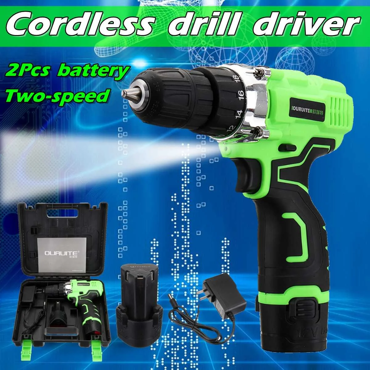 

Electric Screwdriver Cordless Drill Wireless Power Driver 12-Volt DC Lithium-Ion 1/2 X Battery 2-Speed with suitcase