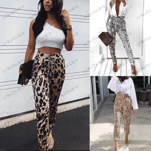 

Women High Waist Leopard Trousers Ladies Party Cigarette Pants Jogging Loose Casual Pants