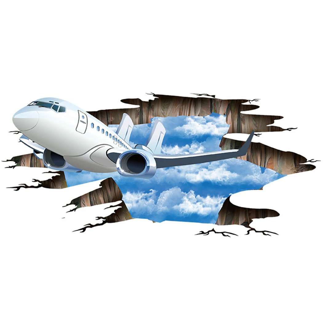 

Floor Sticker 3D Plane Sky Creative Wall Art Stickers PVC Removable Three-Dimensional Stickers Home Decorations