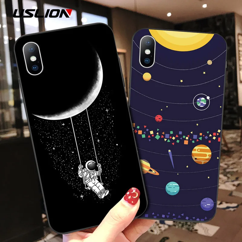USLION Cartoon Astronaut Phone Case For iPhone 7 6 6s 8 Plus XS Max TPU Silicon Cases For iPhone X XR 5 5S SE Moon Stars Cover USLION Cartoon Astronaut Phone Case For iPhone 7 6 6s 8 Plus XS Max TPU Silicon Cases For iPhone X XR 5 5S SE Moon Stars Cover