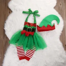 Милый новорожденных для маленьких девочек Комбинезон из фатина гетры шляпа Рождественский комплект одежды костюм Рождество