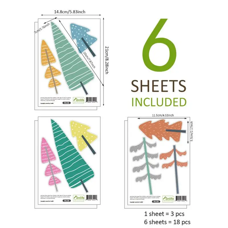 

18pcs Nordic Simple Cartoon Tree Wall Sticker Waterproof PVC Kindergarten Children's Room Removable Wall Sticker