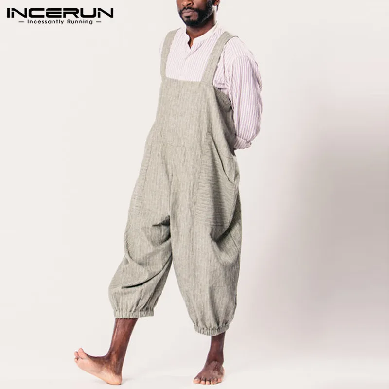 INCERUN, полосатый мужской женский комбинезон, штаны на лямках с ...