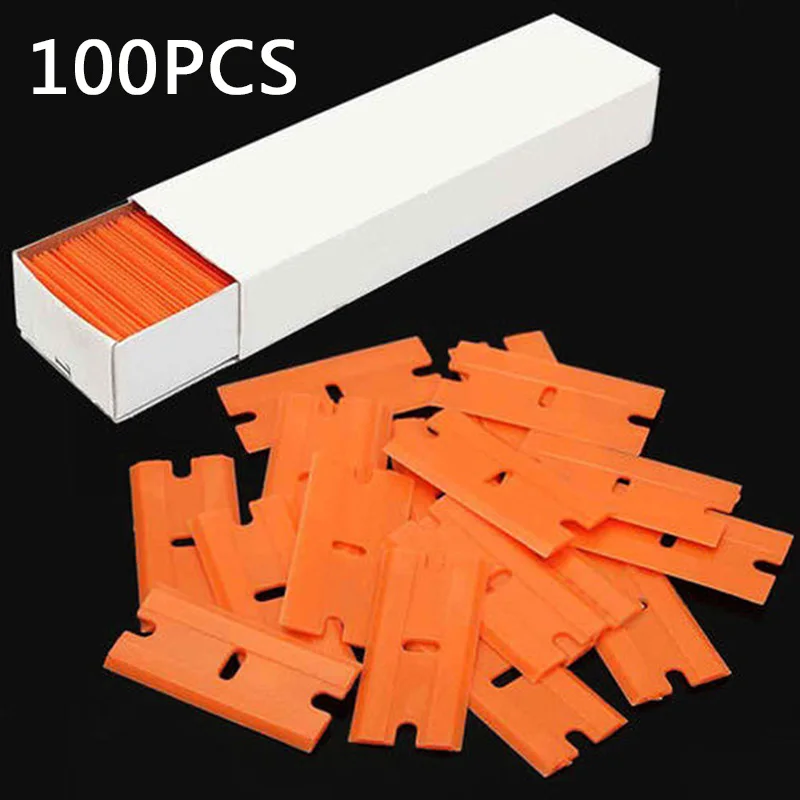 

100 Pcs Plastic Razor Scraper Blades Double Edge For Window Film Handle Tool