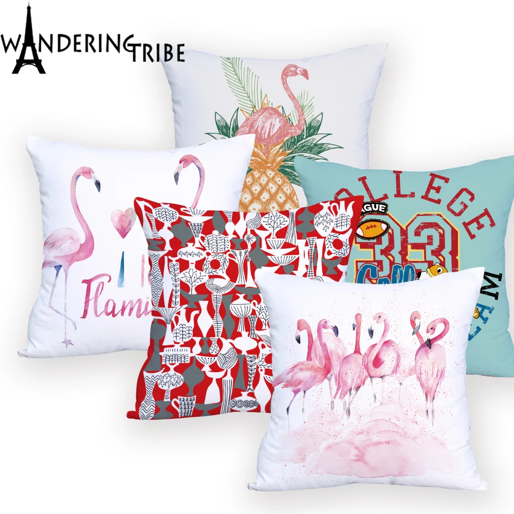 

Pink Flamingo Pillowcase Decor Bed Discount Cover Cushion Botanical Geometirc Letter Pillow Decoration Sofa Customized