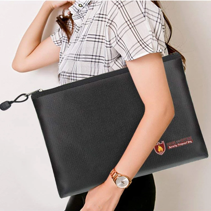 

34*24cm Fireproof Files Folder Accordion Document Bags A4 Size Non-Itchy Silicone Coated Fire Resistant Safe
