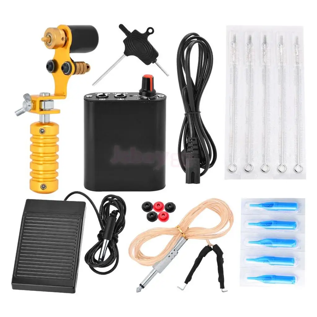 

Complete Tattoo Kit Set Rotary Machine Power Supply Foot Pedal Needles EU Plug