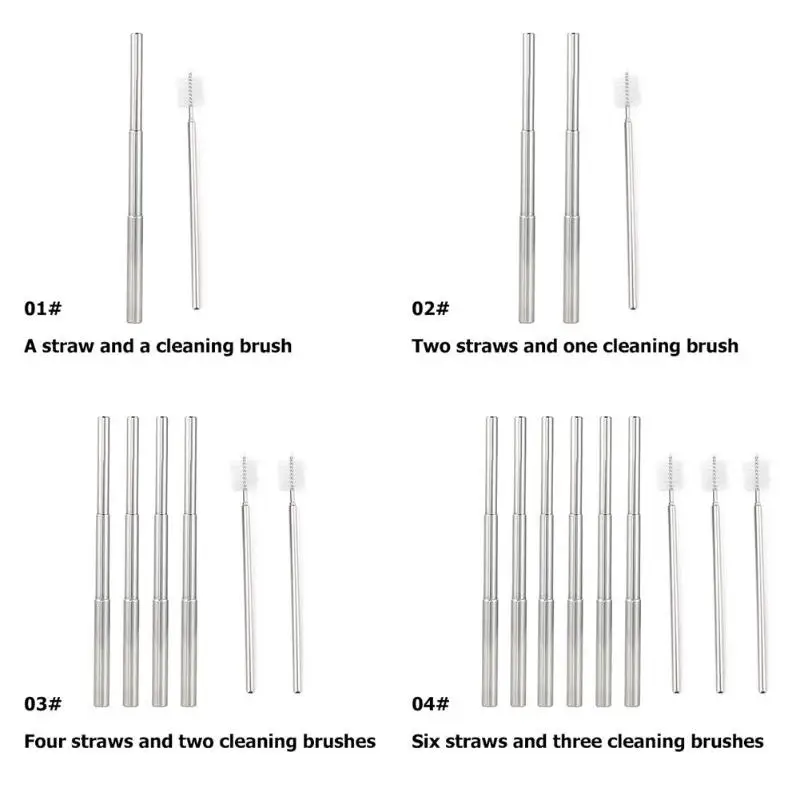 Многоразовая гнущаяся соломинка для напитков из нержавеющей стали Выдвижная солома с щеткой