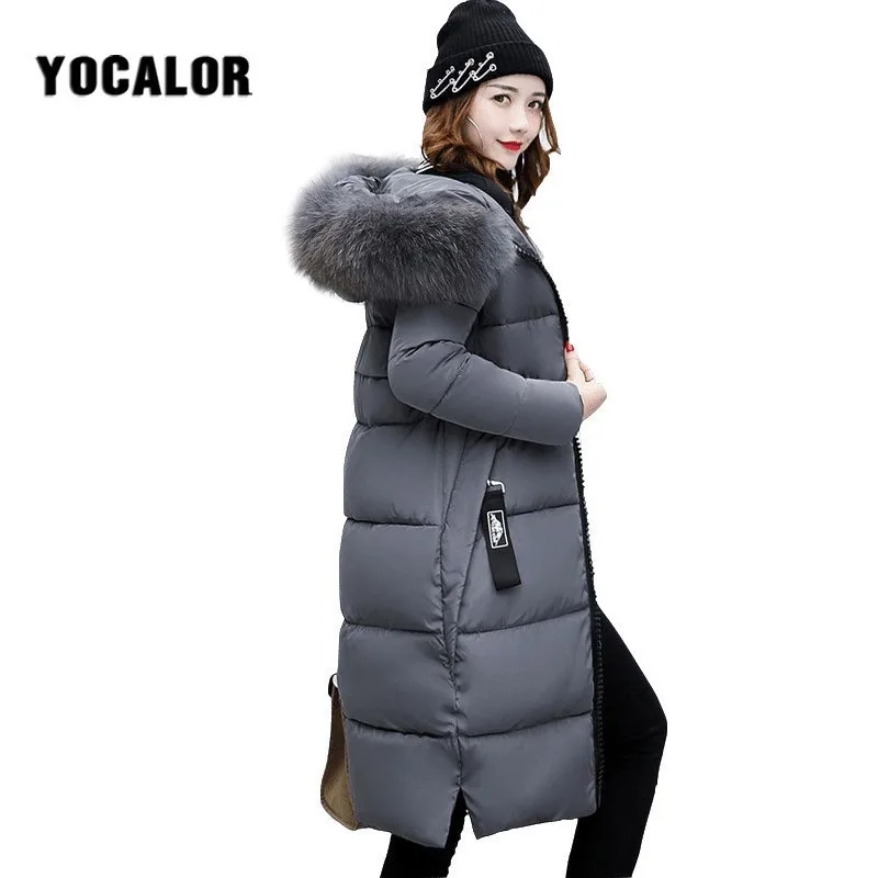 Зимние пальто женское пальто с меховым воротником стеганая куртка женская теплая парка Feminina верхняя одежда утка плюс размер капюшон зимняя одежда длинная