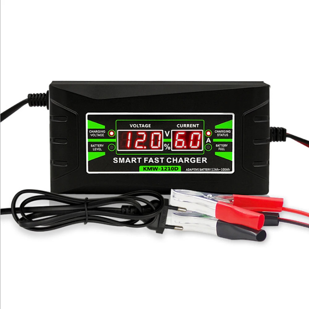 

Full Automatic Car Battery Charger 90V-260V To 12V 6A Intelligent Fast Power Charging for Car Motorcycle Digital LCD Display