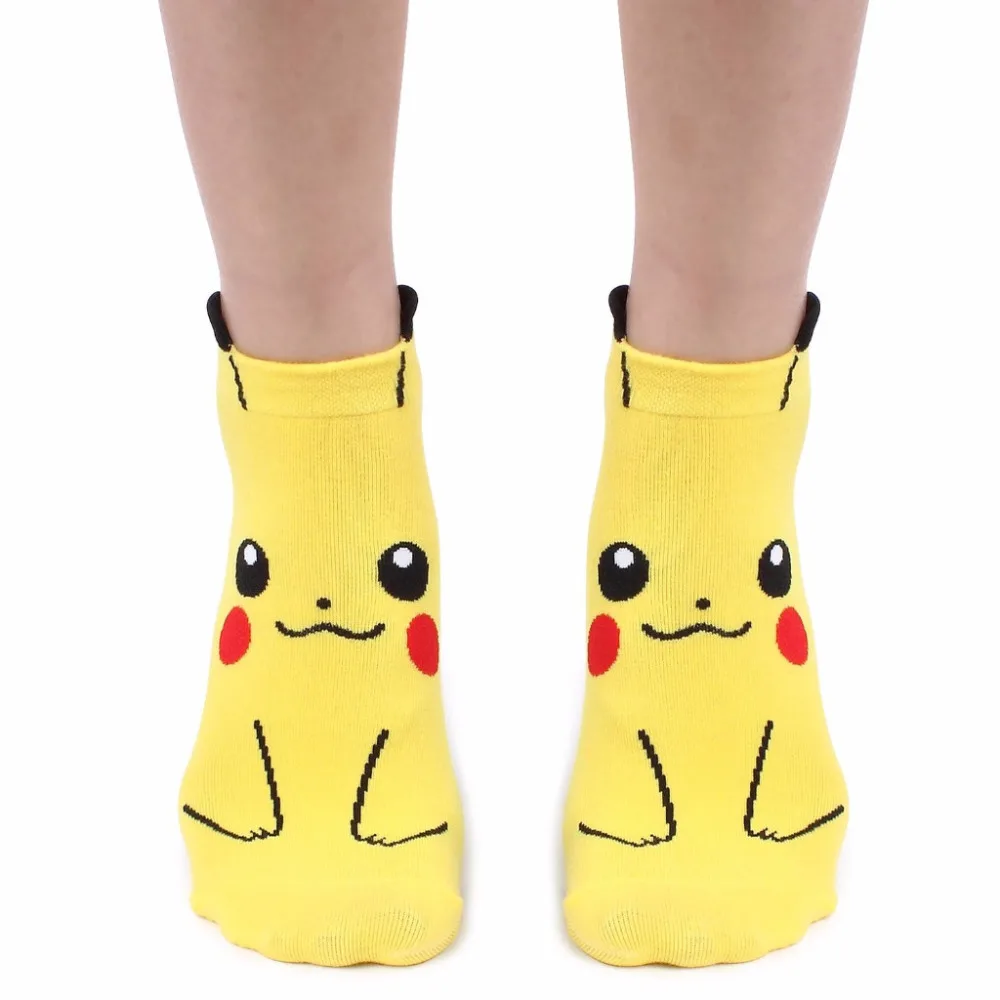 Носки для женщин Kawaii Harajuku Pokemon носки Пикачу с 3d принтом мультфильм женские короткие носки женские хлопковые повседневные носки Meias