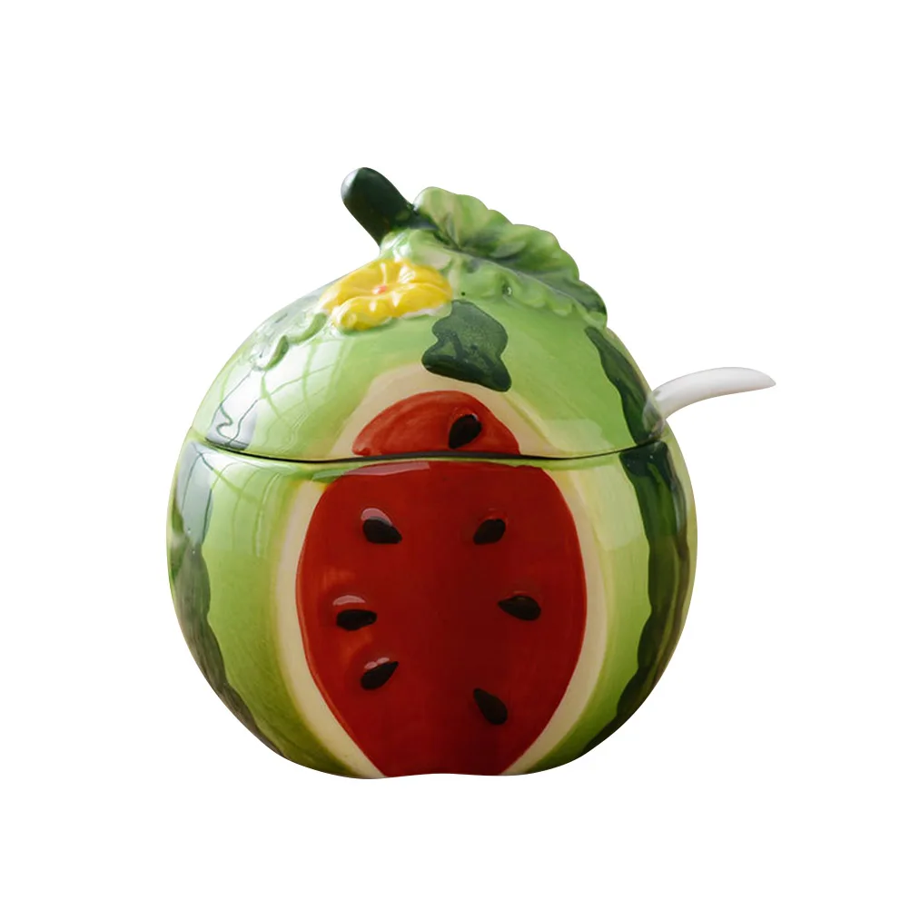Watermelon Shaped Spice Jar Ceramic Food Storage Porcelain Condiment