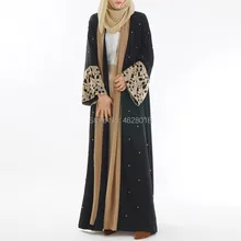 Золотая Тисненая Печать женские мусульманские платья Дубай Абаи черный халат с длинным рукавом Кардиган кафтан элегантный дизайн Макси платья одежда