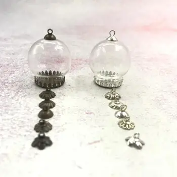 

50pcs/lot 30x20mm Clear glass globe bronze/silver color crown base beads cap set glass vials pendant glass bottle findings gifts