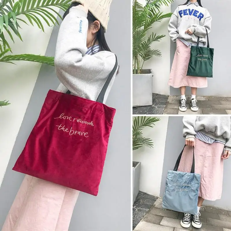 

Women's Hand bags Canvas Letter Velvet Shoulder Bags Korean Embroidered Style Mobile Phone Package Purse Tote For Female Handbag