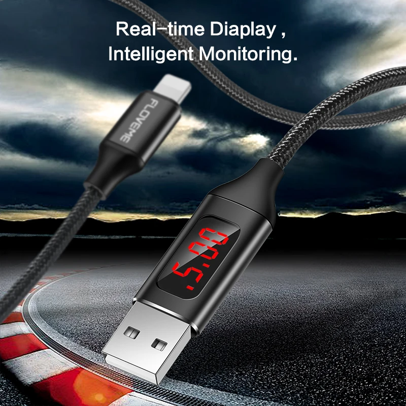 FLOVEME 2.1A светодиодный usb кабель для iPhone X 7 8 6 Plus нейлоновый плетеный быстрой зарядки
