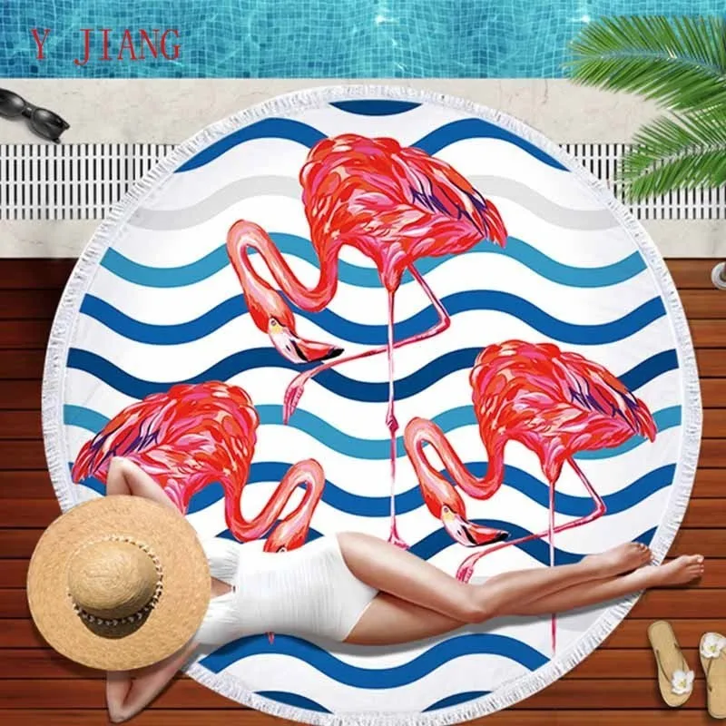 Lannidaa Love Flamingo круглое пляжное полотенце из микрофибры впитывающее спортивное для