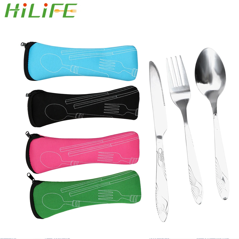 

HILIFE Dinnerware Sets Lunch Tools Set Portable With Cloth Bag Stainless Steel Tableware Spoon Fork Knife Kitchen Tools