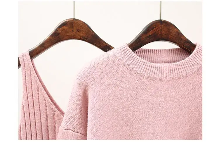 Осень зима новые женские 2 шт наборы o-образным вырезом пуловеры с рукавами в форме фонаря свитера платья Костюмы Вязаные наряды