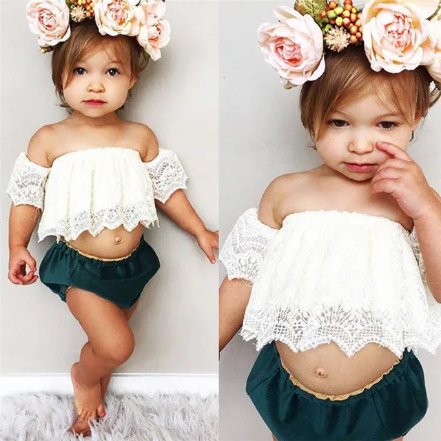 0 3T Newborn Kids Baby Girl Clothes set Boho Beach Summer Off shoulder Lace Crop Top and Shorts