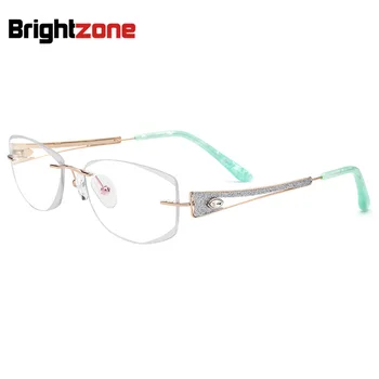 

Geometric Style Crystal Cutting Edge Non-rim Pure Titanium Rectangular Glasses Spectacle Transparent Frame Glass Women Eyewear