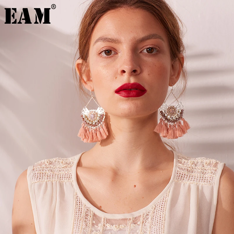 

WKOUD EAM Jewelry / 2019 New Fashion Temperament Blue Fringed Rhinestone Inlaid Pendant Earrings Women's Accessories S#R108805