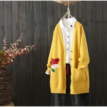 Модный сексуальный элегантный вязаный кардиган с v-образным вырезом и одним карманом с рисунком лисы из мультфильма, милый свитер, осенний свитер, классический простой дизайн