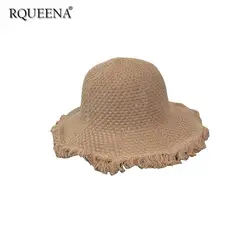 Rqueena 2019 корейские женские летние шляпы желтый/черный/серый/розовый шляпа от солнца для женщин модная летняя Соломенная женская пляжная