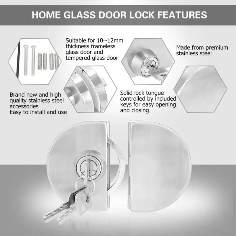 Нержавеющая сталь 10~ 12 мм безопасности стекло дверной замок с ключами открыть/закрыть для дома отель аксессуары для ванной комнаты оптом