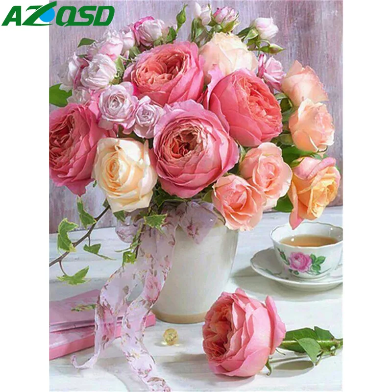 

AZQSD Diamond Embroidery Full Display Flower Diamond Painting Floral Gift 5d Cross Stitch Home Decor Picture Of Rhinestones