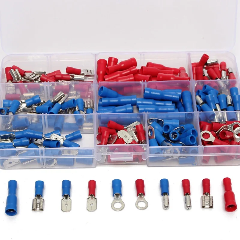 

200Pcs HRV HSV HBV Wire Cable Terminals Crimp Connector Female/Male Spade Bullet Ring Assorted Electrical Insulated For 22-14AWG