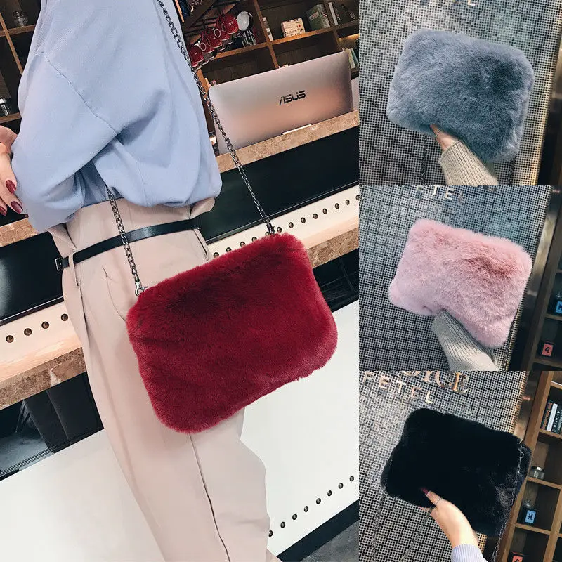

Fashion Women's Small Faux Fur Flap Handbag Sweet Pink Shoulder Bag Crossbody Bag