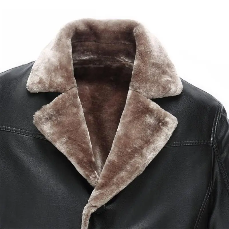 luxury winter Cashmere Men Brand Leather Jacket Coat Mens Faux Fur Trend Slim Fit Youth Motorcycle Jackets for Male Warm Coats