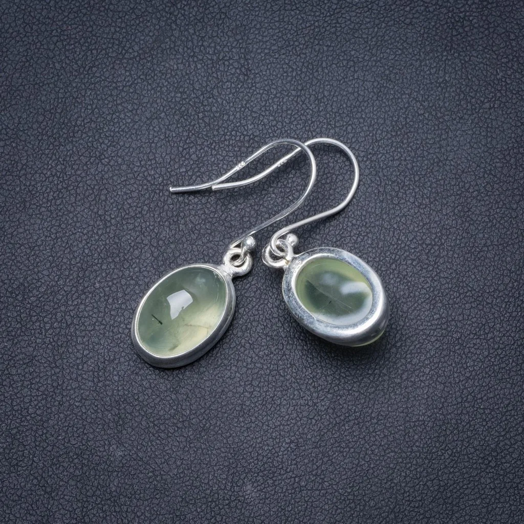 

Natural Prehnite Handmade Unique 925 Sterling Silver Earrings 1.5" Y1692