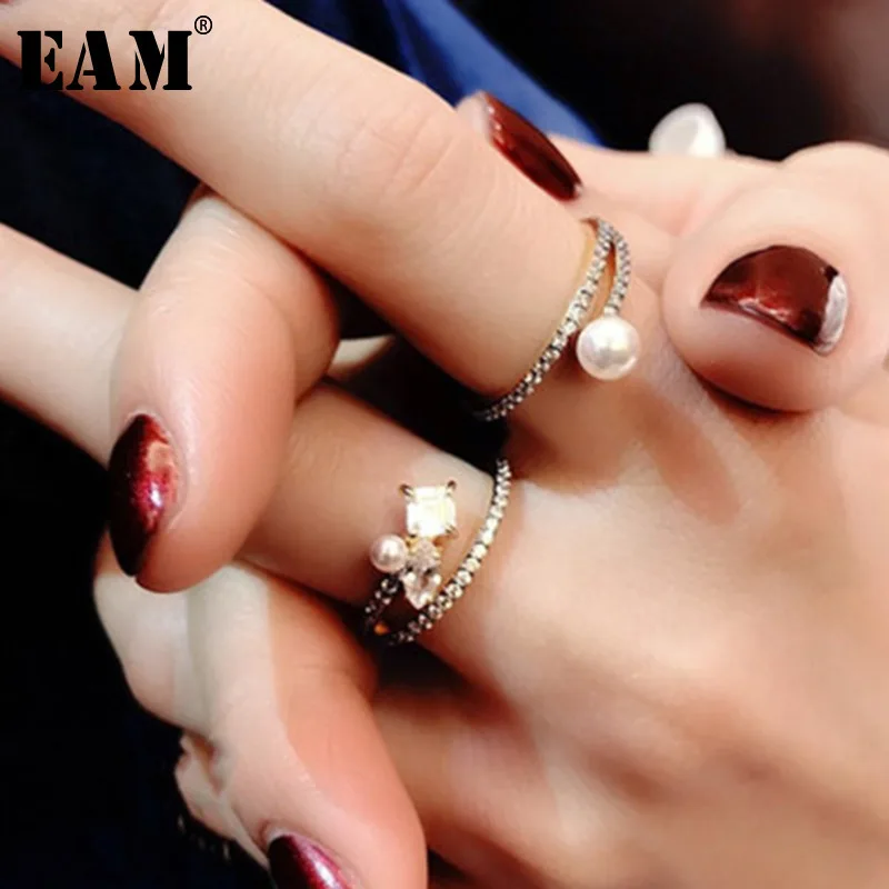 

WKOUD EAM Jewelry / 2019 New Fashion Temperament Double Pearl Zircon Ring All-match Women's Accessories S#J13808