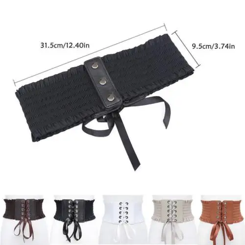 

Women Ladies Vintage Wide Belt Lace Up Faux Leather Dress Jeans Waistband Waist Belt No Buckle