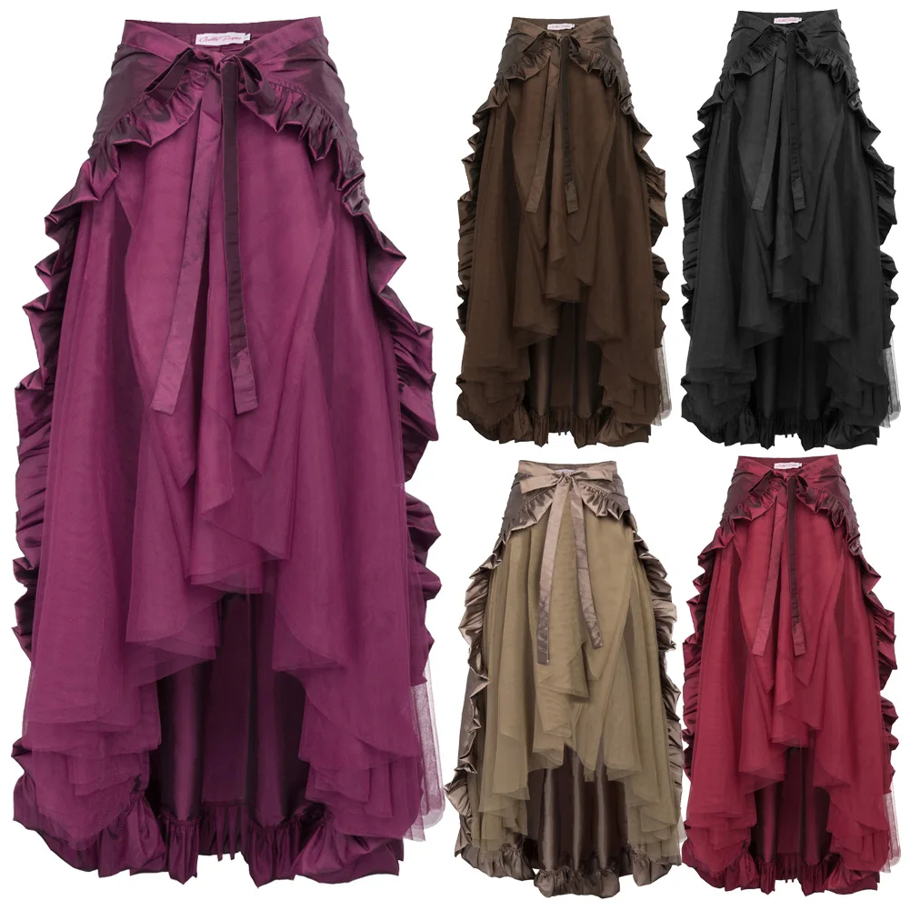 

Steampunk Retro Victorian Lolita Punk Ruffled Long Lace-up Open Skirt Underskirt