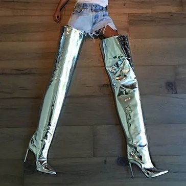 

botas mujer 2018 Leather Boots Shoes Woman Patent Leather Knight boots High Heels Pointed Toes Woman Boots zapatos de mujer