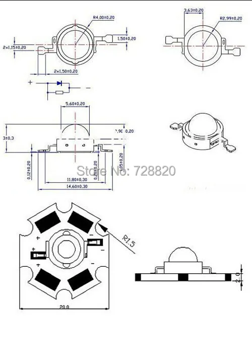 3w uv led size with heatsink