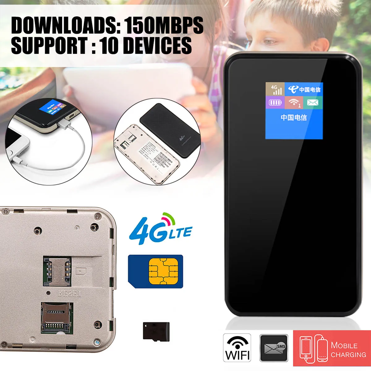 

Unlockeds Mobile Wireless WiFi 4G 3G LTE FDD/TD 150Mbps Mobile WiFi Router 8800mAh Power Bank LCD