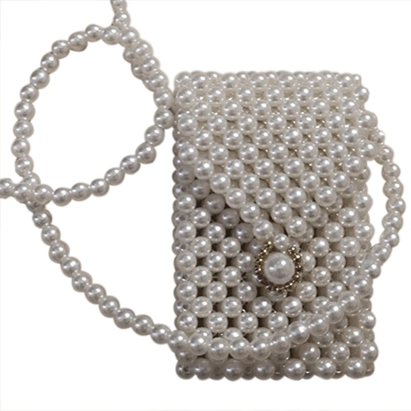 

Super Mini Pearl Crossbody Cross Body Bag Fashion Cute Girls Purses Handbags Handmade Beaded Bag Waist Pack(White)